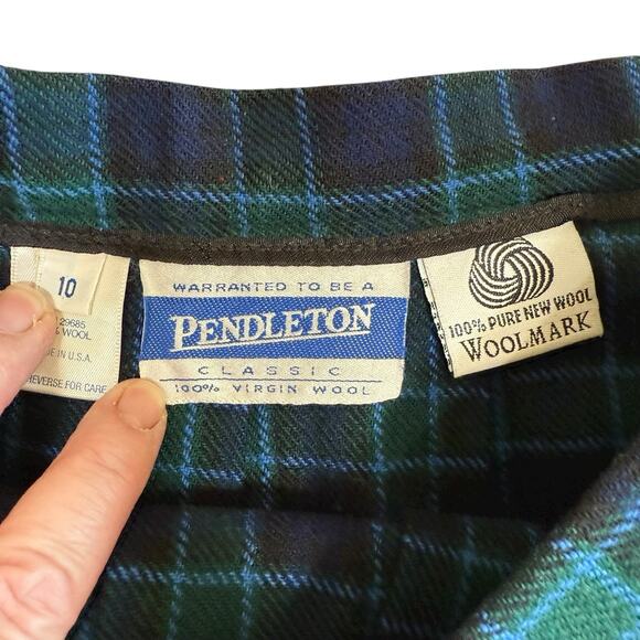 Vtg Pendleton Wool Pleated Tartan Plaid Wool Skirt 10 Black Green Preppy Prep - Picture 3 of 8